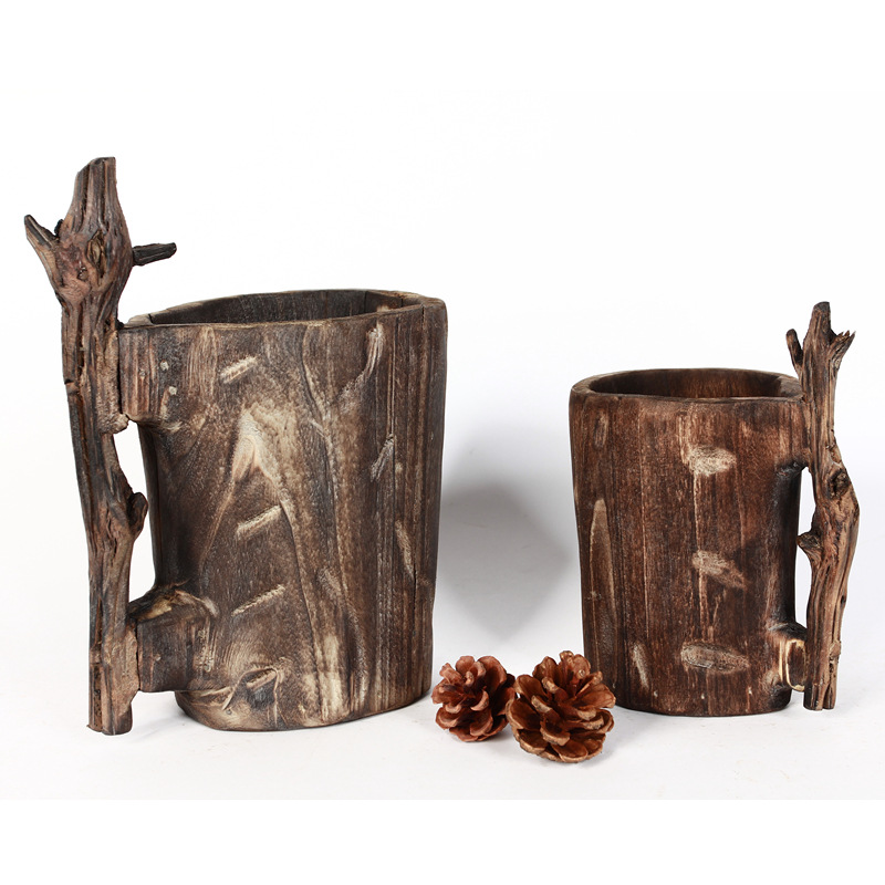 意式简约ins风民宿庭院卧室窗台阳台枯木手柄木质干花瓶插花容器