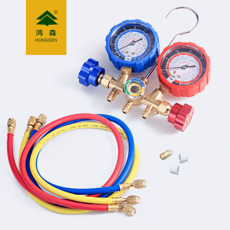 鸿森汽车空调加氟表HS536C家用雪种压力表冷媒双表T阀加液表R134