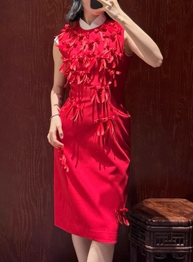 ICEYY AO设计感重工蝴蝶结连衣裙yes优雅气质名媛风收腰显瘦长裙