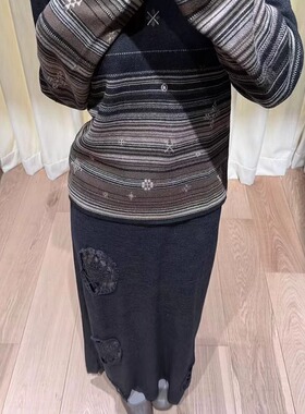 ICEYYswa气质复古钩花镂空细节针织半裙女高腰显瘦百搭半身裙ying