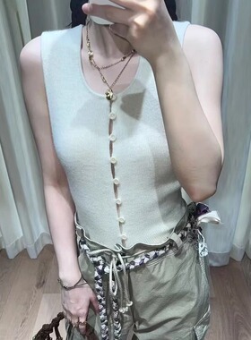 ICEYYlem圆领单排扣羊毛韩系无袖弹力针织背心女叠穿马甲上衣aire