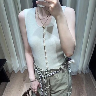 ICEYYlem圆领单排扣羊毛韩系无袖 弹力针织背心女叠穿马甲上衣aire