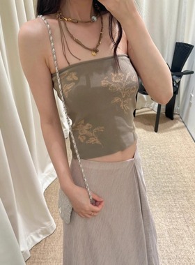 ICEYY swayin法式复古度假风休闲印花抹胸女设计感气质百搭短上衣