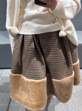 ICEYY marchen复古格纹学院风撞色拼接半身裙女休闲减龄蛋糕半裙