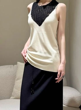 ICEYY swa法式设计感镂空钩花针织背心修身显瘦气质无袖上衣ying