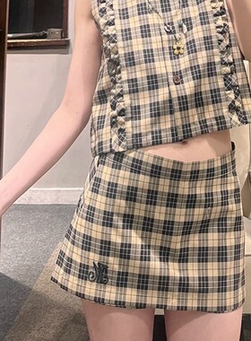 ICYEE marchen法式复古格纹设计感格子半身裙女高腰显瘦A字短裤裙