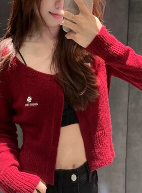 ICEYY shushu设计感甜美千金风气质针织衫女韩系粉色长袖短上衣to