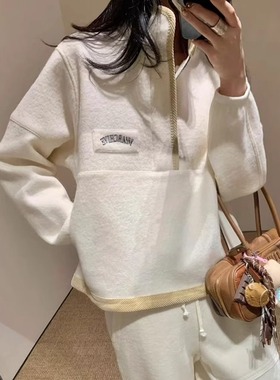 ICEYY marchen时尚学院风毛呢宽松休闲半拉链卫衣甜美书呆子外套