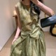 印花背心上衣女tana法式 ICEYY cor设计感绿色无袖 甜美度假风半裙