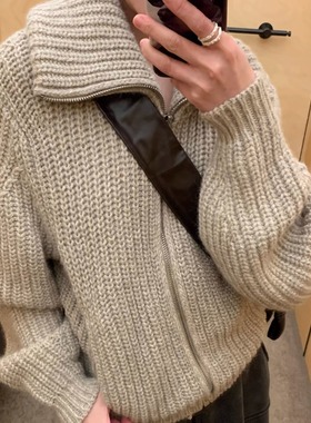 ICEYY lemai秋日氛围感翻领毛衣外套休闲简约宽松慵懒风针织上衣