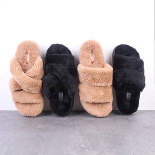 保暖舒适加绒防滑休闲拖鞋 出口日本单女士秋冬款 软底舒适毛毛拖鞋