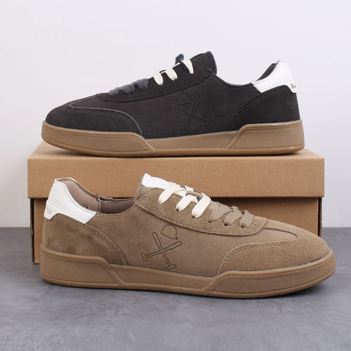 出口西班牙男士全牛皮复古板鞋低帮系带带防滑耐磨真皮运动男板鞋