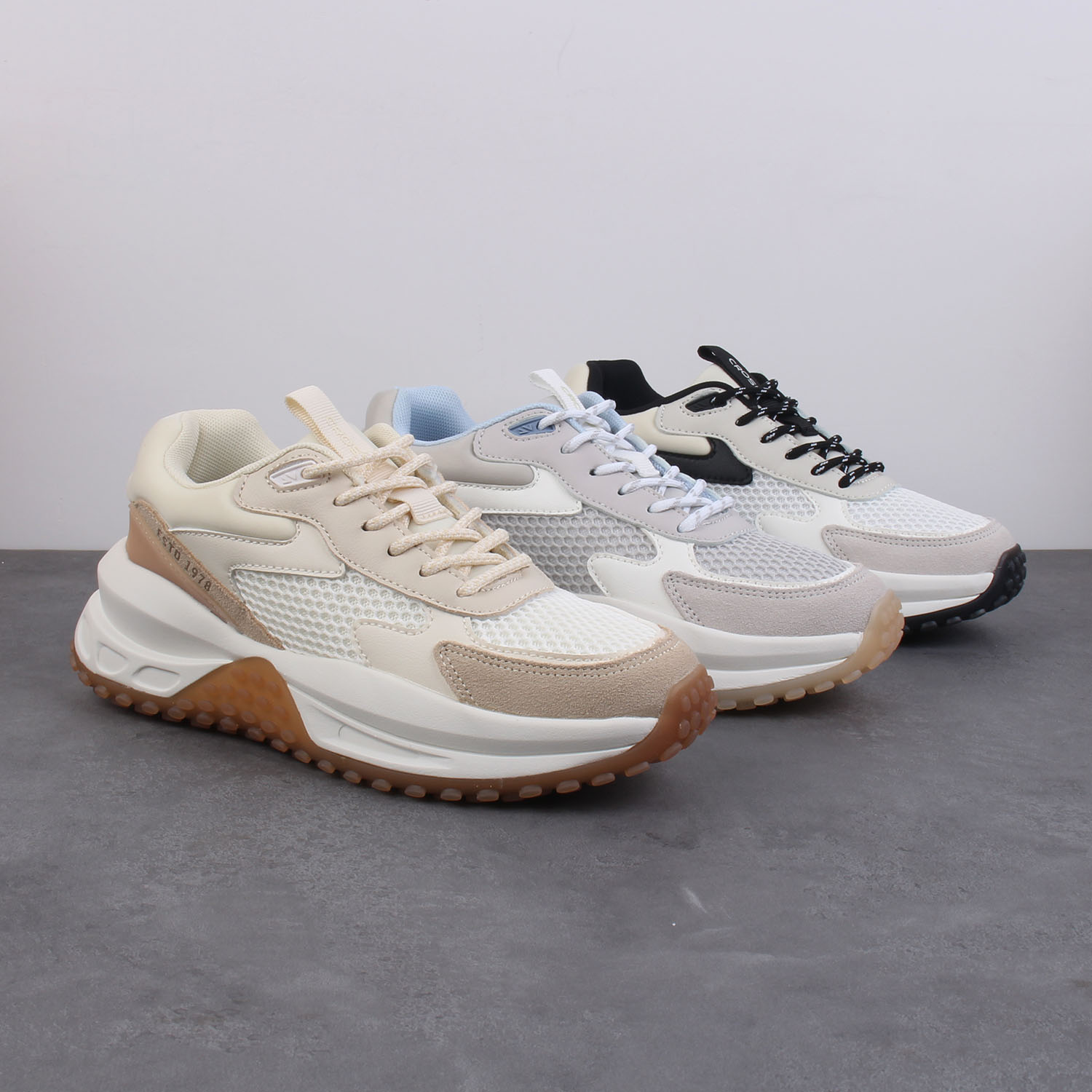 出口外贸单女士网布透气休闲鞋真皮复古老爹鞋低帮防滑耐磨运动鞋