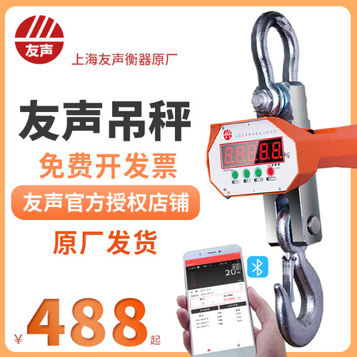 上海友声3t电子吊秤高5吨打印吊称2T行车挂钩称1t吊磅10t仪表