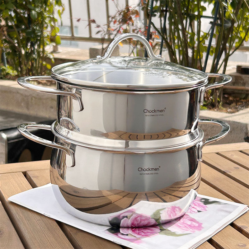 304不锈钢煮锅多功能小蒸笼双耳汤锅蒸煮一体两用炖锅蒸锅家用