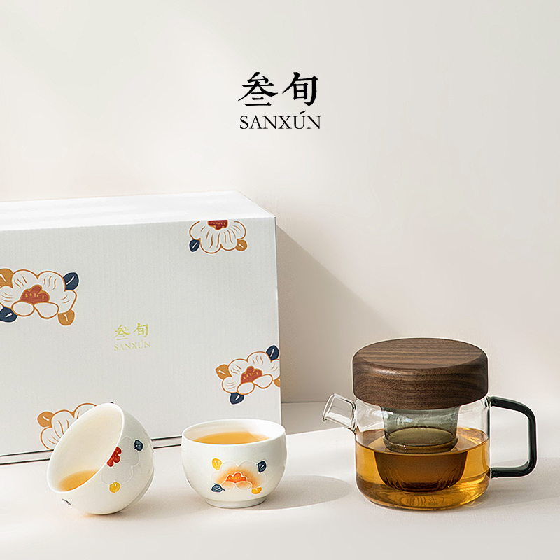 叁旬馨香满园泡茶套装玻璃茶壶家用下午茶茶具办公室花果茶壶茶杯