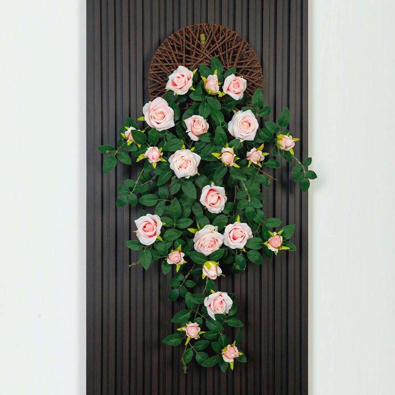 仿真玫瑰花仿生墙面遮挡壁挂墙上装饰绿植假花藤条墙壁挂花吊花