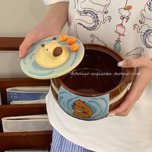 可爱水豚泡面碗大容量家用干饭碗面碗卡皮巴拉汤碗餐具创意礼物男