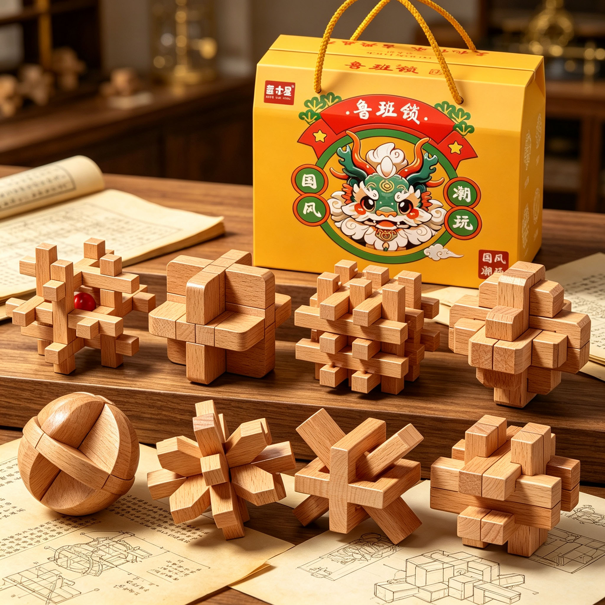 鲁班锁孔明锁全套礼盒小学生礼物