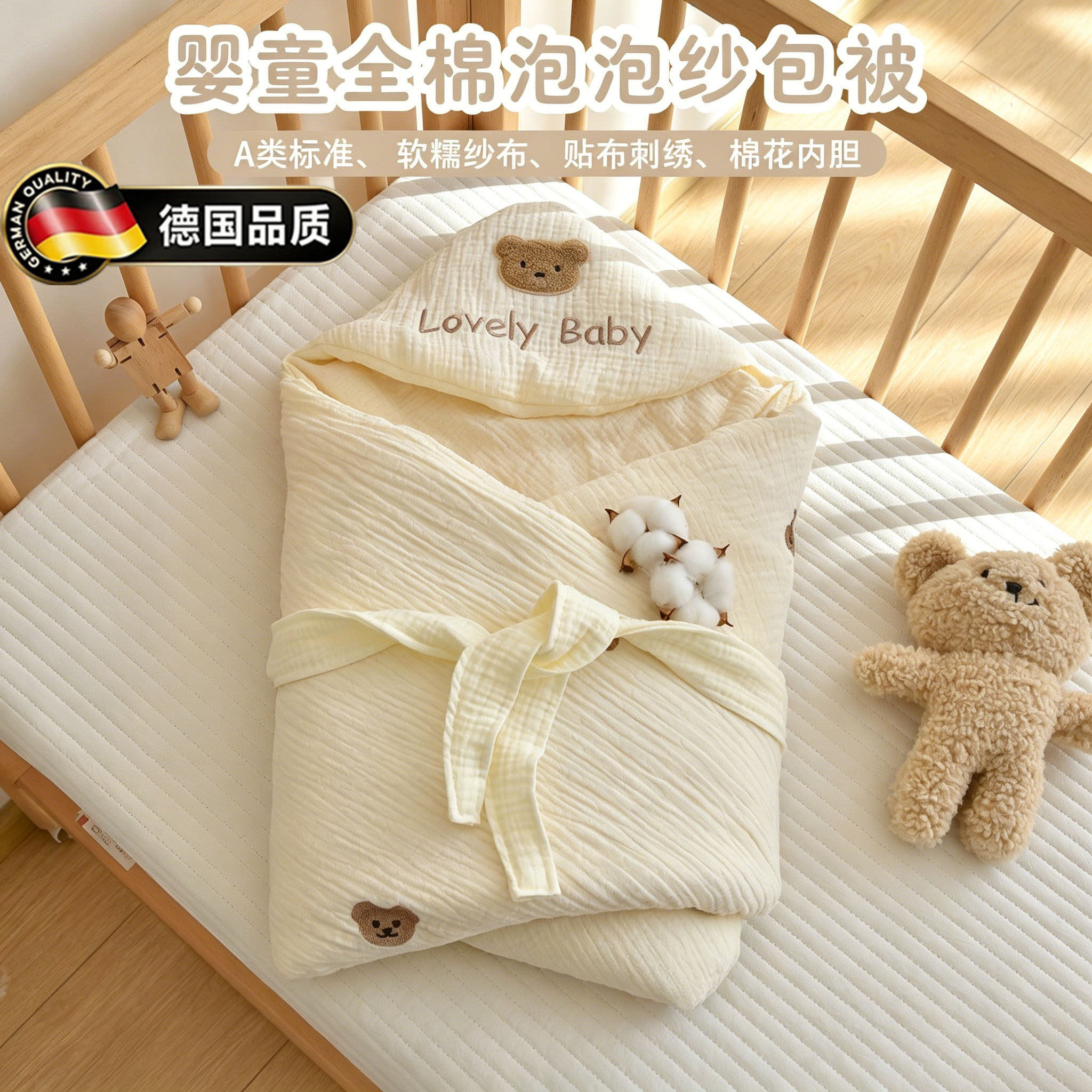 德国婴儿抱被纯棉新生儿春夏薄款