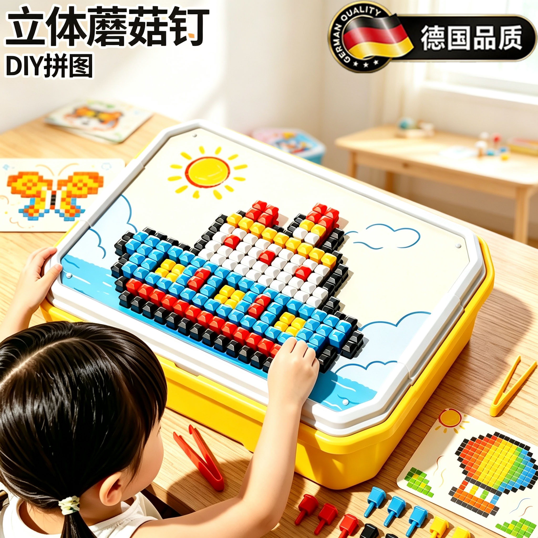 德国3D立体拼图diy蘑菇钉3插插乐