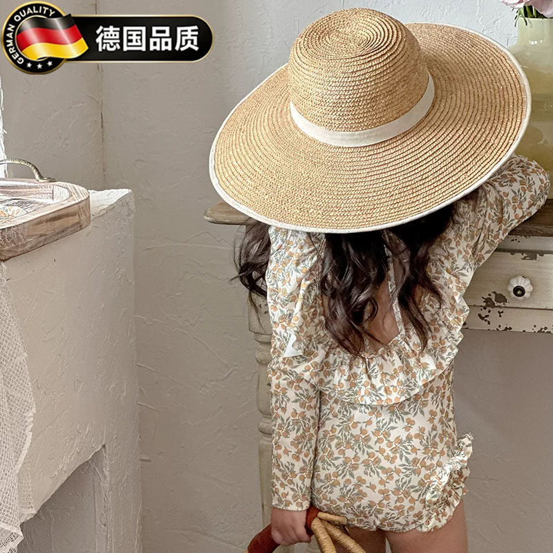 德国ins儿童游泳衣长袖防晒女孩公主连体速干泳衣套装中小童泳装