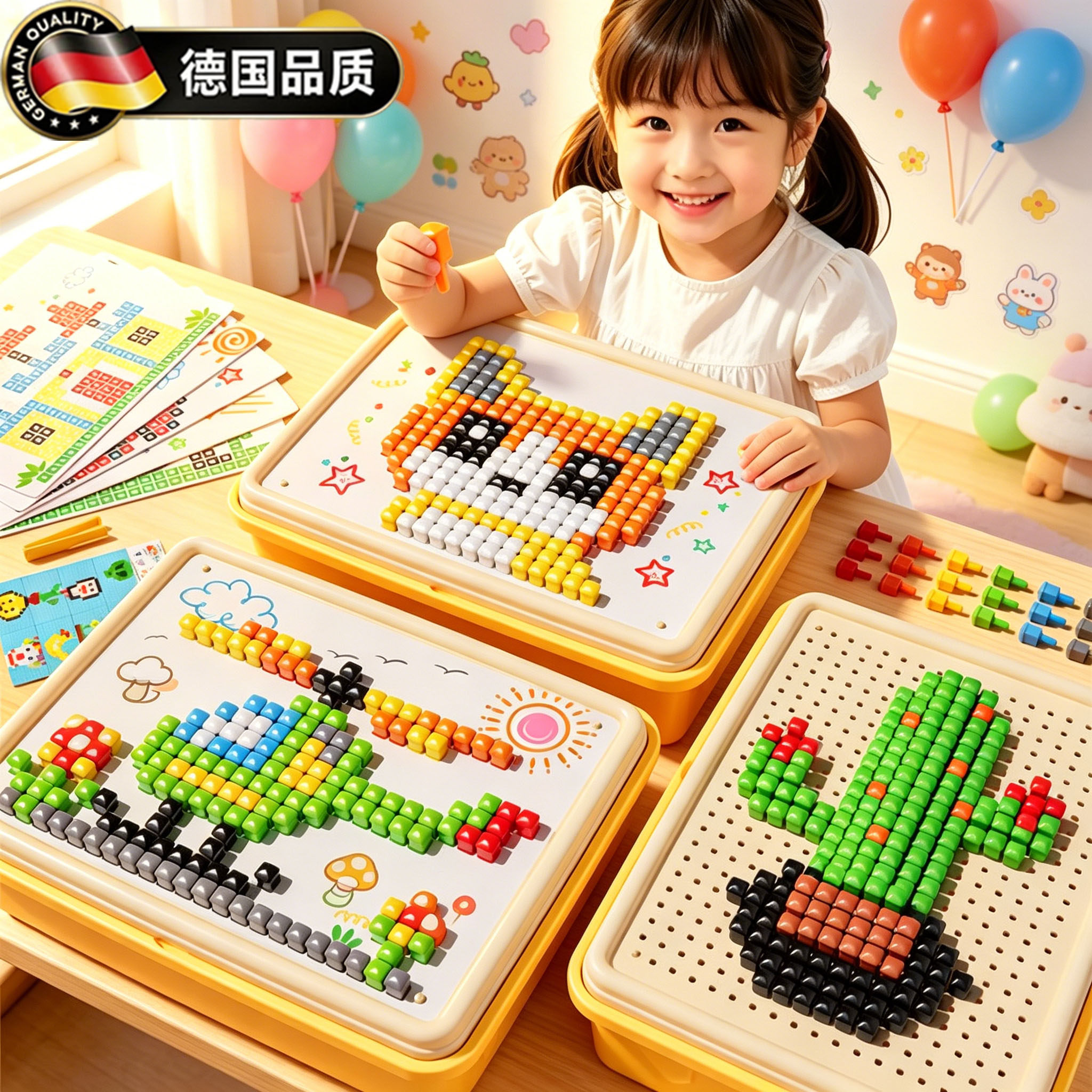 德国立体插插乐蘑菇钉专注力训练