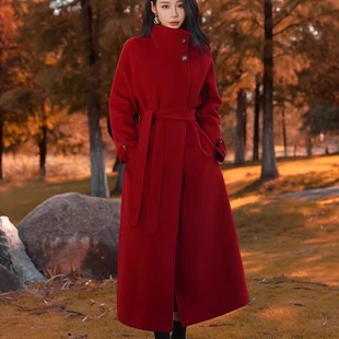 高级感立领呢子外套中长款 红色羽绒内胆毛呢大衣女秋冬季 2025新款