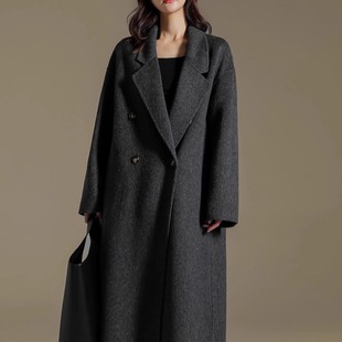 高级感炭黑色双面羊绒大衣女2025冬季新款100羊毛小个子毛呢外套