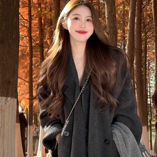 100%双面羊毛大衣高级感2025冬季新款中长款碳黑色气质羊绒外套女