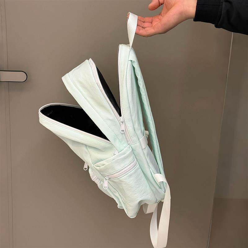 薄荷绿书包女双肩包简约百搭电脑包大容量初高中大学生通勤背包