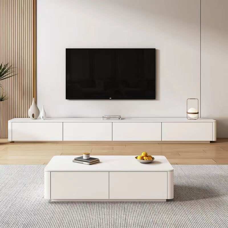 htn奶油风现代简约电视柜客厅家用奶油电视柜落地实木落地款家用