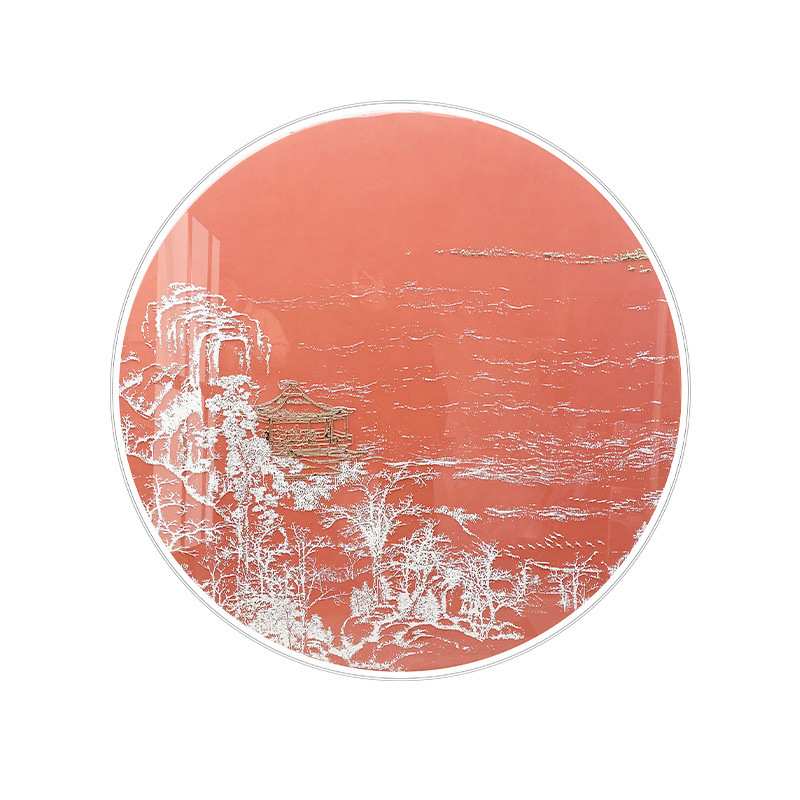 客厅装饰画新中式轻奢圆形玄关肌理浮雕挂画中国风立体卧室壁画图片