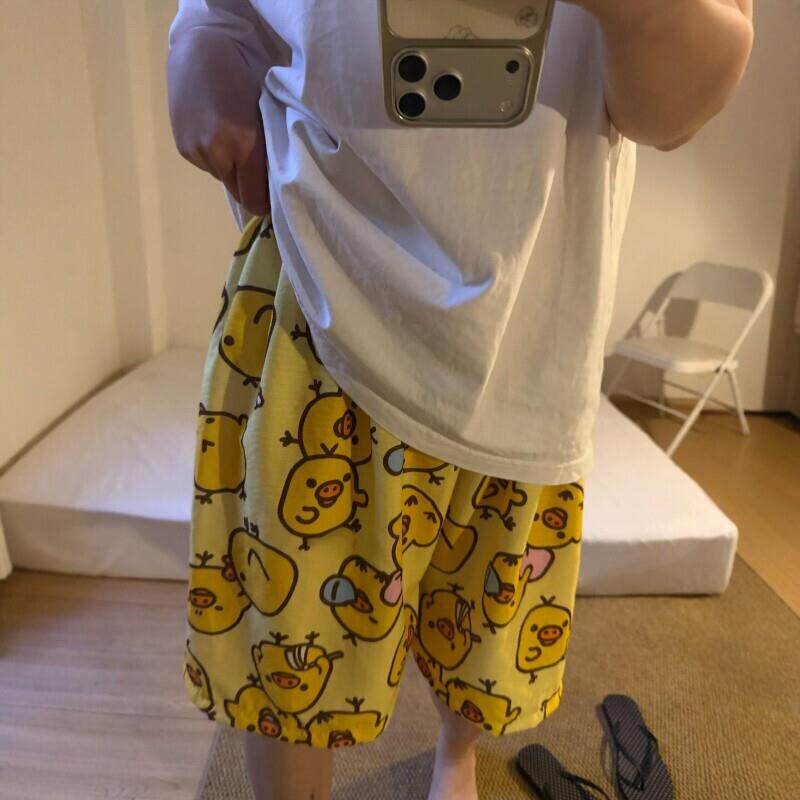 鼻孔鸡休闲短裤女夏高腰直筒百搭阔腿遛弯裤可爱休闲可外穿睡裤