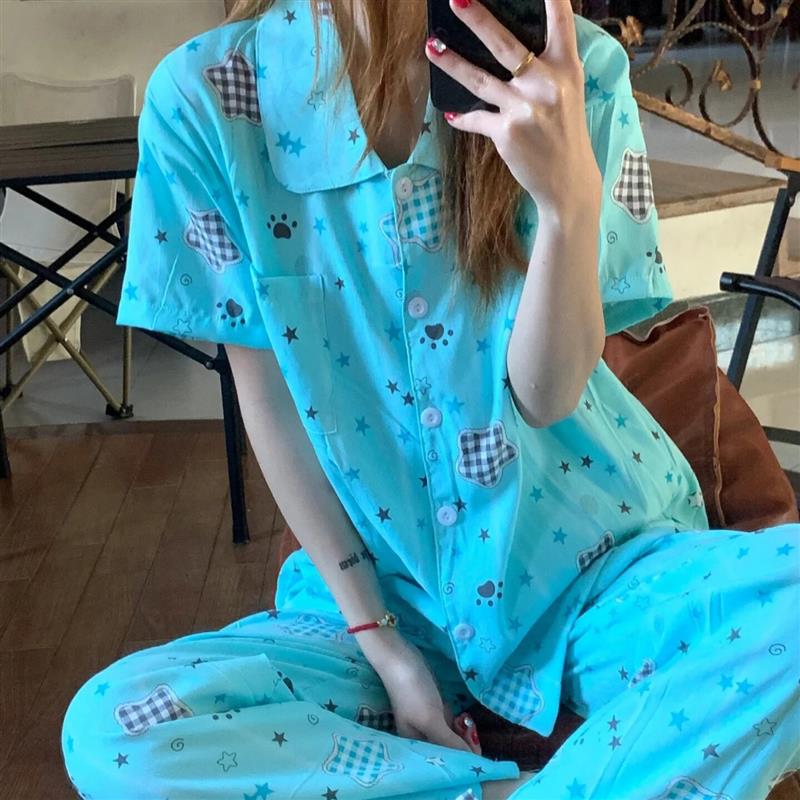 甜美少女蓝星印花春夏睡衣套装