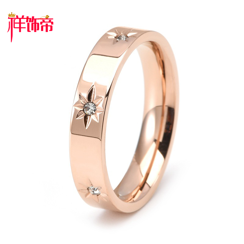 祥饰帝欧美时尚钛钢太阳花镶钻戒指女款简约潮流个性百搭奢华指环
