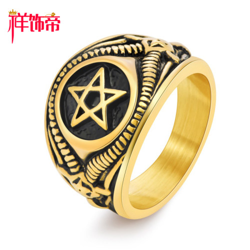 祥饰帝六芒星暗黑撒旦山羊戒指
