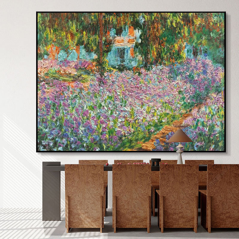 中古风手绘风景油画法式挂画奶油风酒店装饰画印象派花卉莫奈睡莲