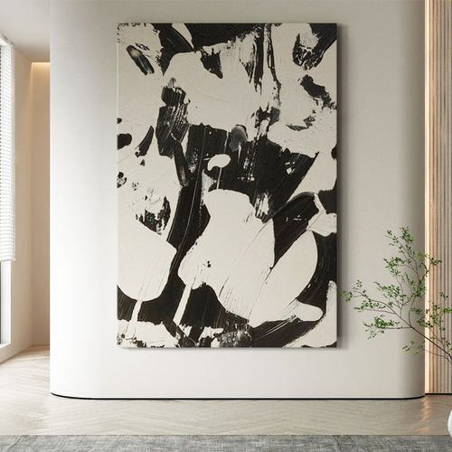 大芬村客厅卧室侘寂风装饰画黑白极简几何抽象油画简约现代挂画
