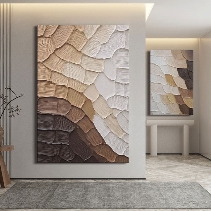 抽象现代简约玄关高级感侘寂风装饰画原木奶油挂画肌理客厅油画