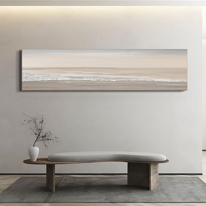 横版长条手绘油画背景墙横幅壁画侘寂风装饰画高级感手工肌理挂画