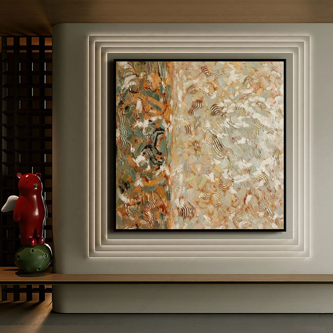 法式玄关装饰画奶油风挂画超大方形抽象艺术现代肌理手绘油画