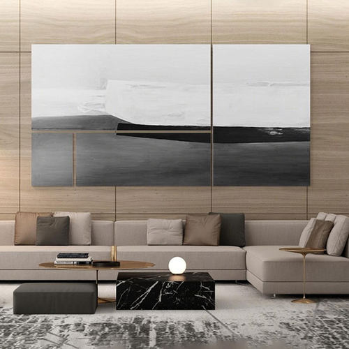 现代极简客厅挂画侘寂风装饰画黑白灰风格抽象高级感沙发背景壁画
