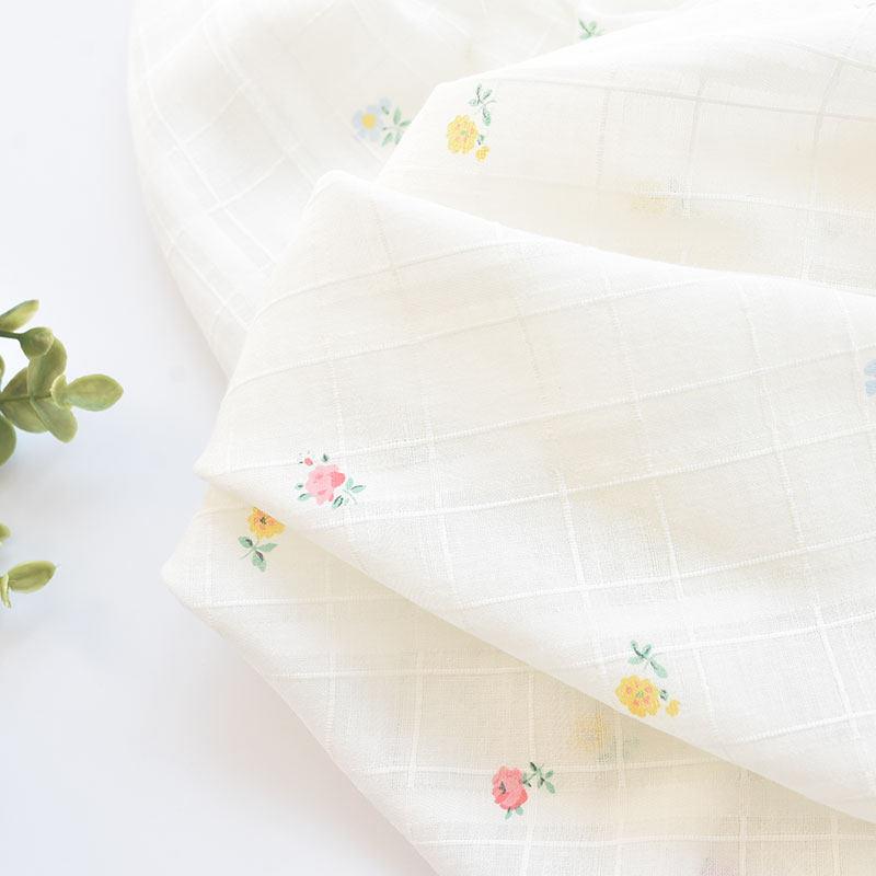小面团布料纯棉方格提花清新小花朵面料印花棉布衣服童装手工DIY