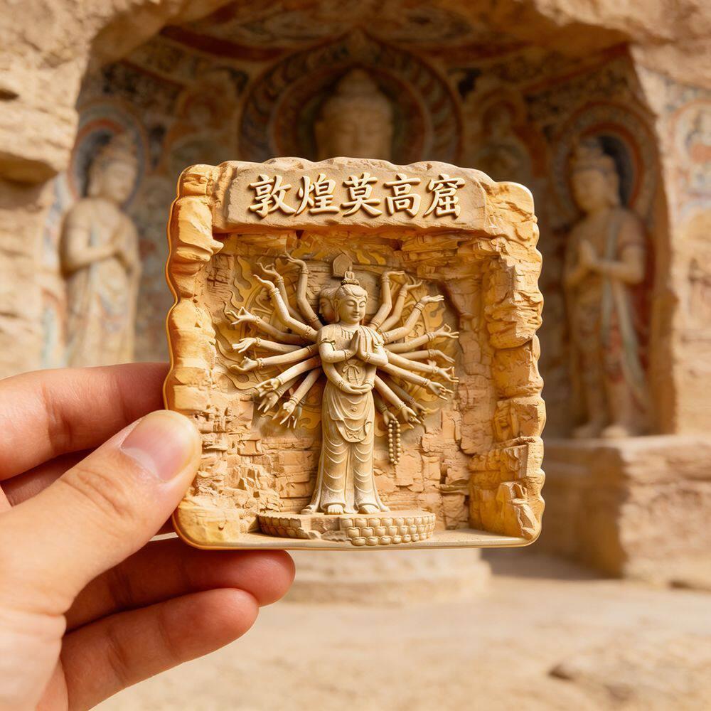 敦煌莫高窟冰箱贴九色鹿九层塔千手观音立体浮雕文旅纪念旅游礼品