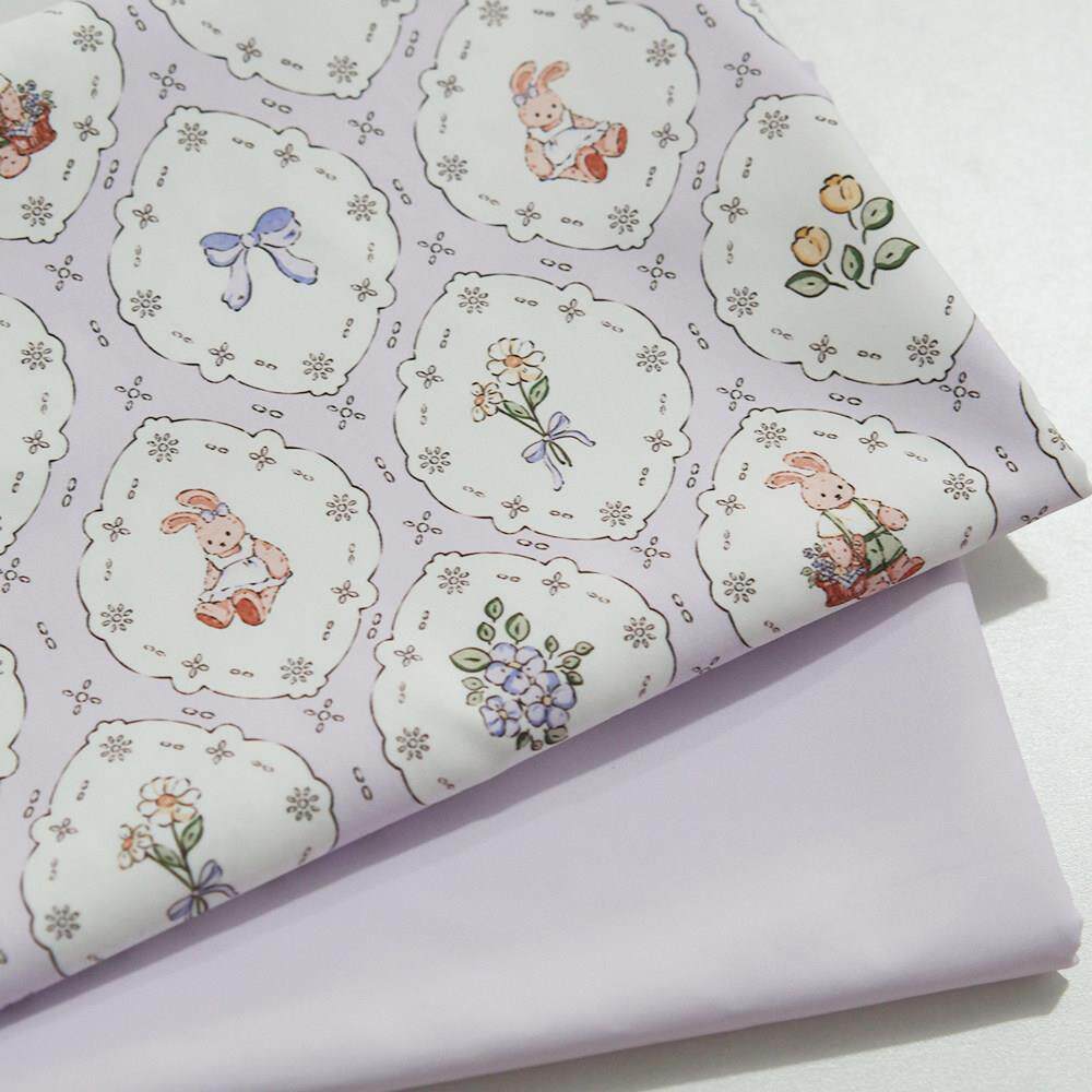 菜家布铺 花篮小兔印花破卡布料防泼水外套羽绒服马甲防风服面料