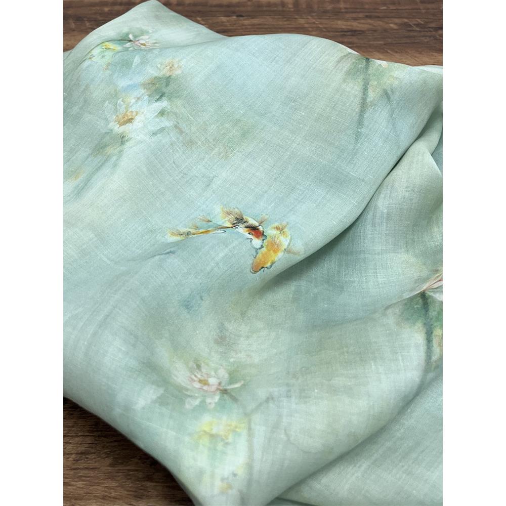 布久以逅诗意水墨风印染汉服国风裙子旗袍布料上衣衬衫面料 松云