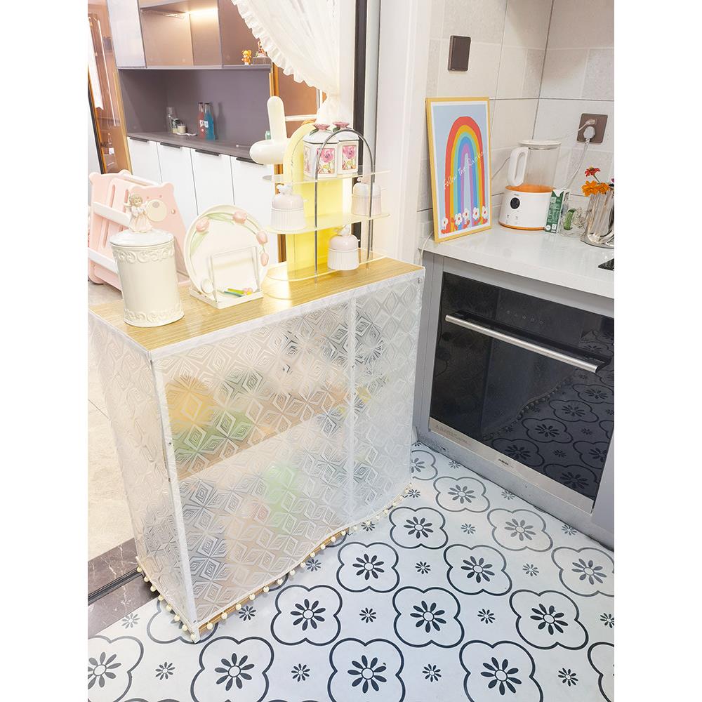 复古美式3D浮雕海棠花橱柜遮挡帘防尘帘柜门帘防水防油厨房魔术贴