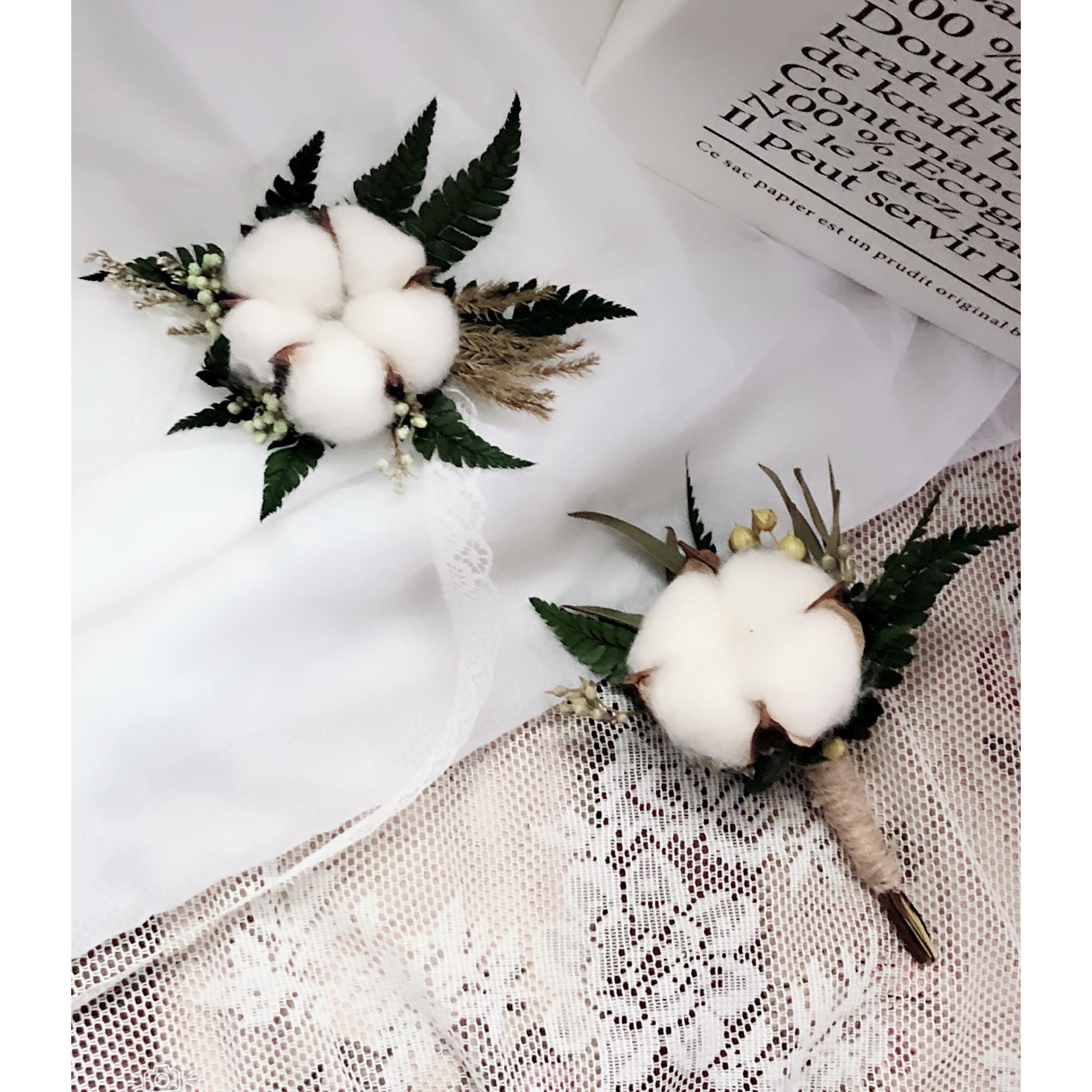 浪漫清新素雅永生齿叶木棉花干花森系婚礼胸花手腕花伴娘花束礼品