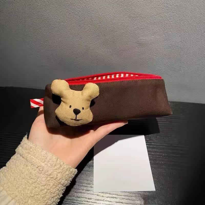 韩版可爱棕色小狗笔袋少女心大容量学生文具袋多功能收纳袋便携